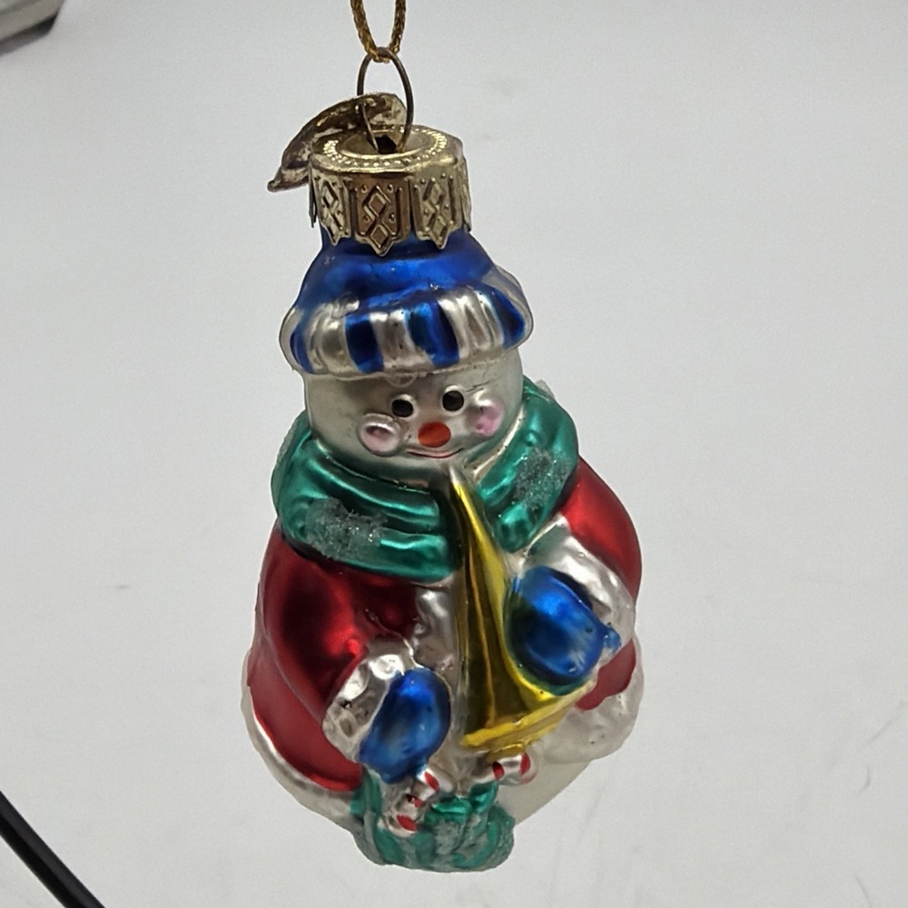 VINTAGE THOMAS PACCONI Blown Glass Christmas Tree Ornament SNOWMAN